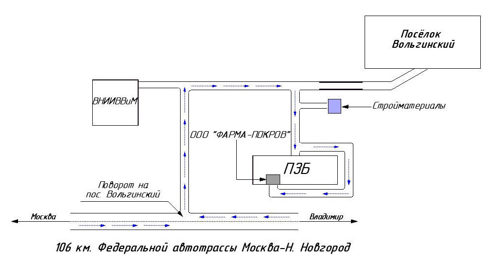 Схема проезда к производству в п. Вольгинский